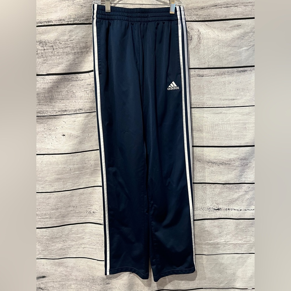 Adidas Youth Boys Size 14-16 Dark Blue Joggers with White Stripes Elastic Waist